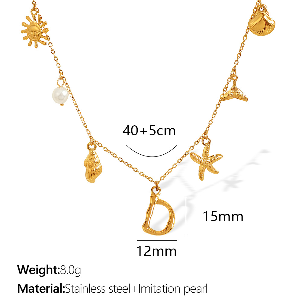 Gold color / 1 Piece Chic Series Vacation Letter D Stainless Steel 18K Gold Color Plated Women's Pendant Necklaces Picture4