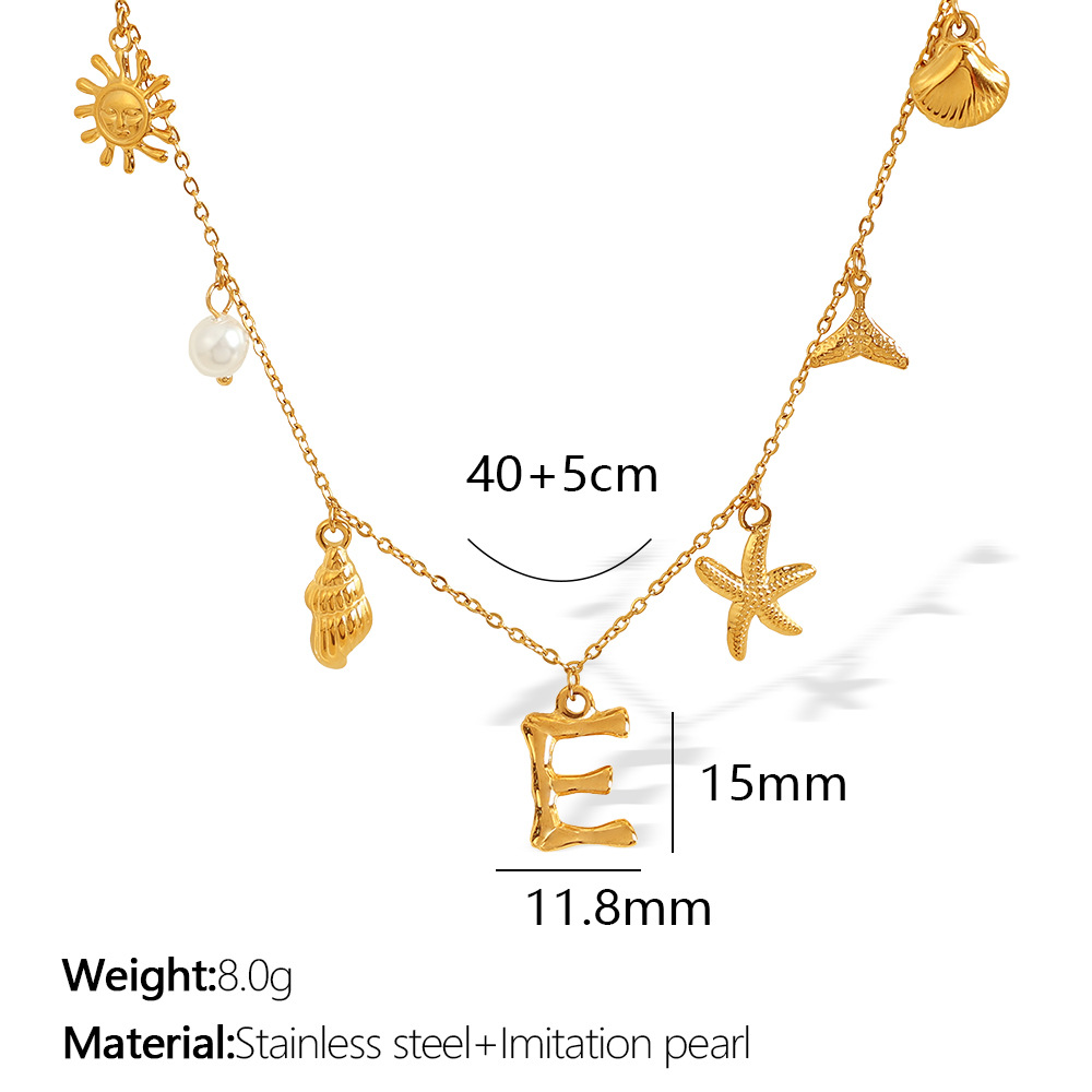 Gold color / 1 Piece Chic Series Vacation Letter E Stainless Steel 18K Gold Color Plated Women's Pendant Necklaces Picture5