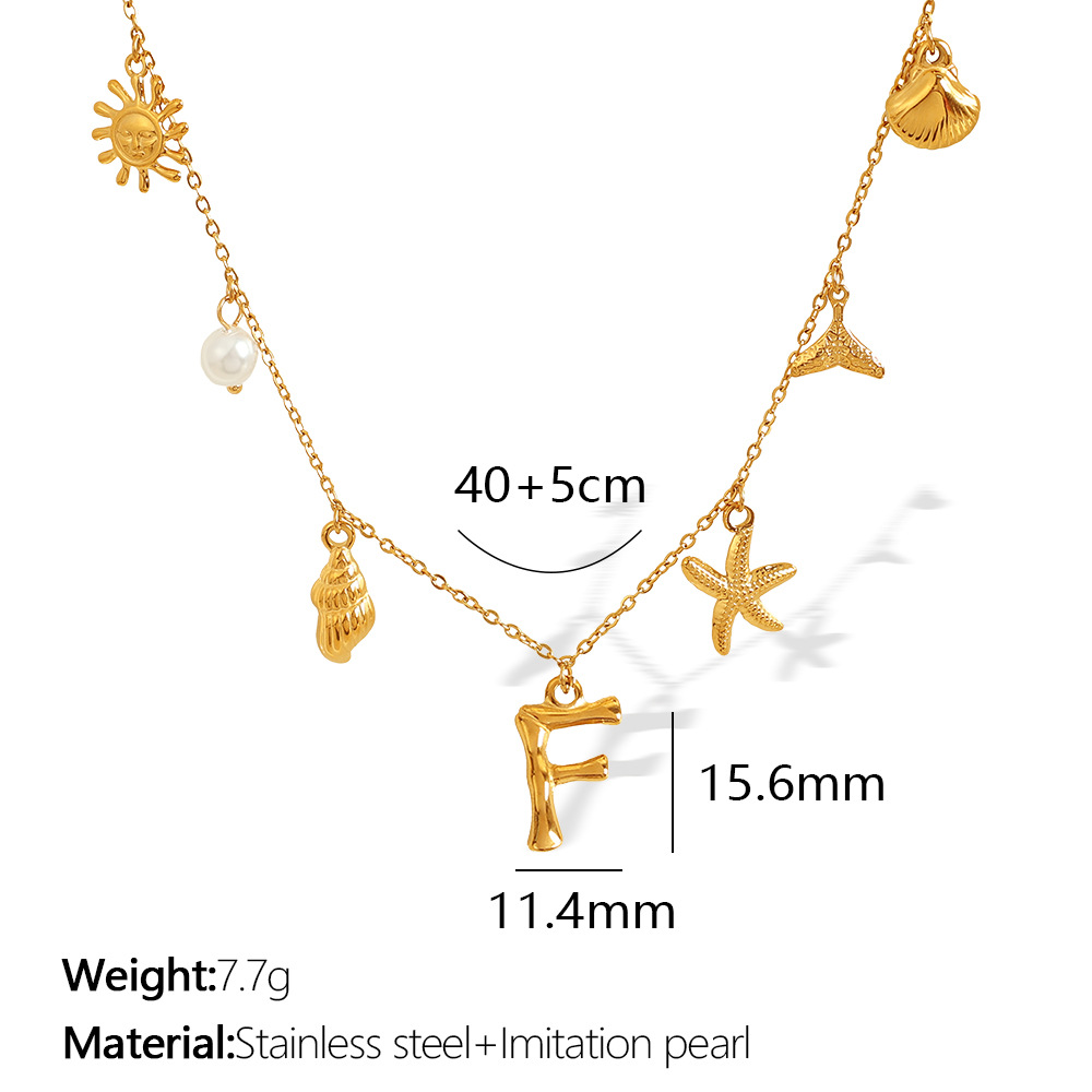 Gold color / 1 Piece Chic Series Vacation Letter F Stainless Steel 18K Gold Color Plated Women's Pendant Necklaces Picture6