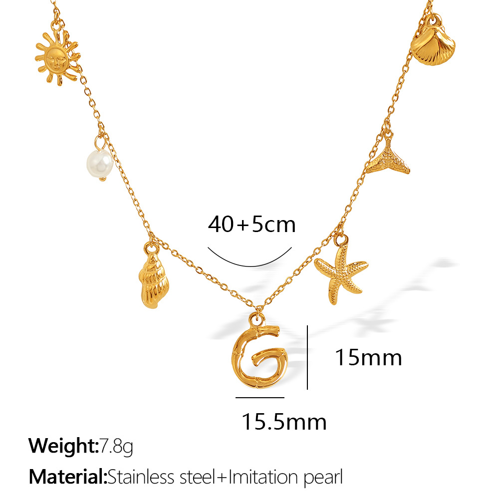 Gold color / 1 Piece Chic Series Vacation Letter G Stainless Steel 18K Gold Color Plated Women's Pendant Necklaces Picture7