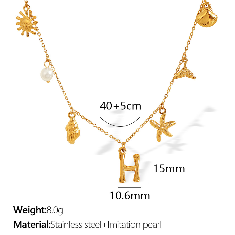 Gold color / 1 Piece Chic Series Vacation Letter H Stainless Steel 18K Gold Color Plated Women's Pendant Necklaces Picture8