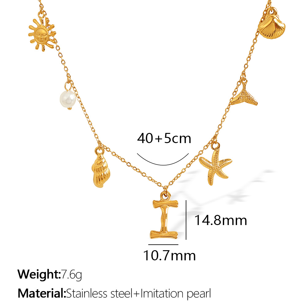 Gold color / 1 Piece Chic Series Vacation Letter I Stainless Steel 18K Gold Color Plated Women's Pendant Necklaces Picture9