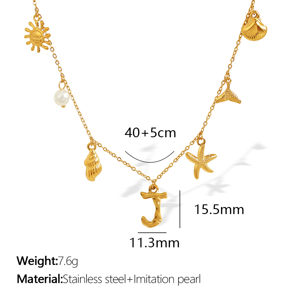 Gold color / 1 Piece Chic Series Vacation Letter J Stainless Steel 18K Gold Color Plated Women's Pendant Necklaces Picture10