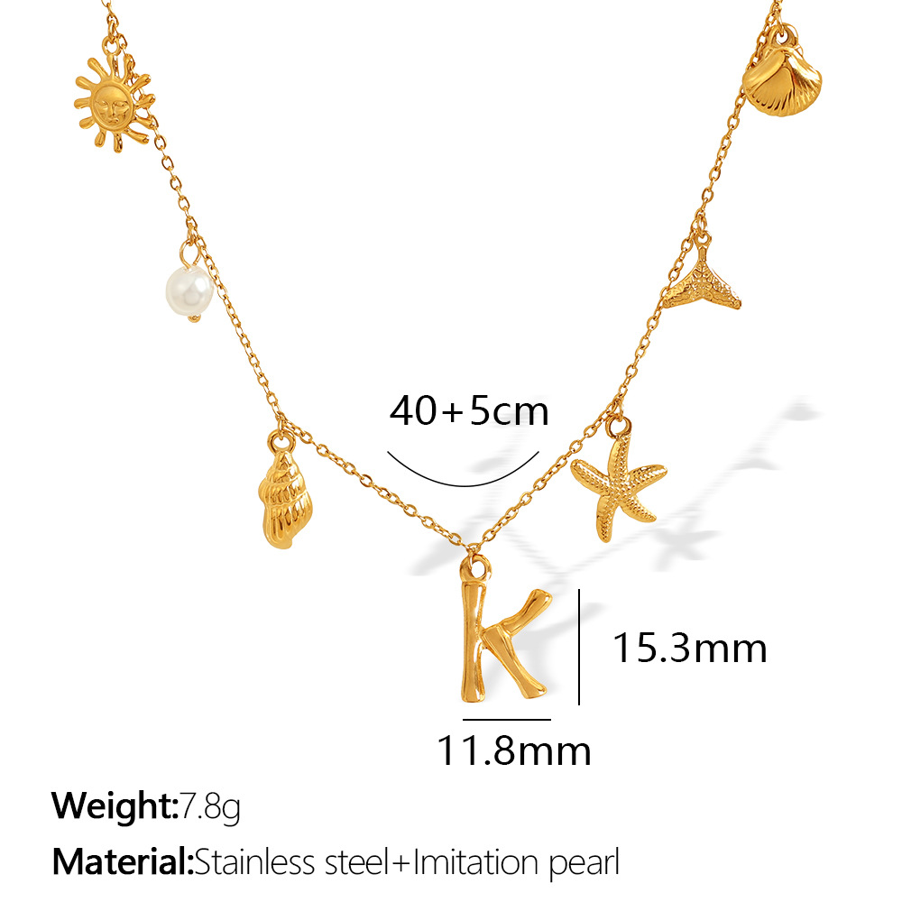 Gold color / 1 Piece Chic Series Vacation Letter K Stainless Steel 18K Gold Color Plated Women's Pendant Necklaces Picture11