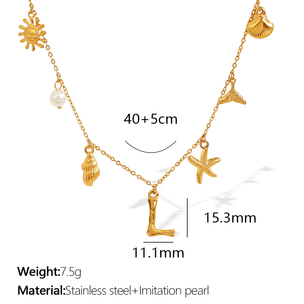 Gold color / 1 Piece Chic Series Vacation Letter L Stainless Steel 18K Gold Color Plated Women's Pendant Necklaces Picture12