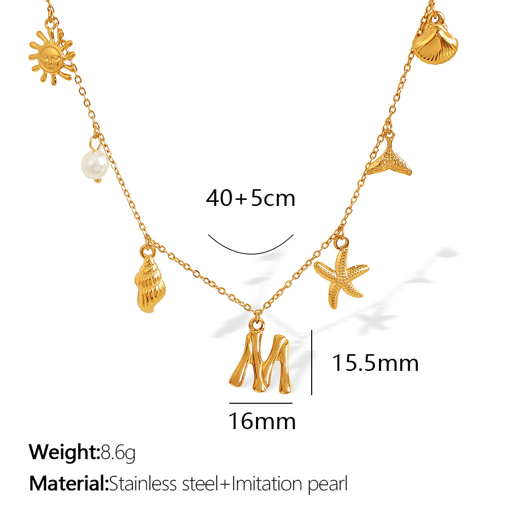 Gold color / 1 Piece Chic Series Vacation Letter M Stainless Steel 18K Gold Color Plated Women's Pendant Necklaces Picture13