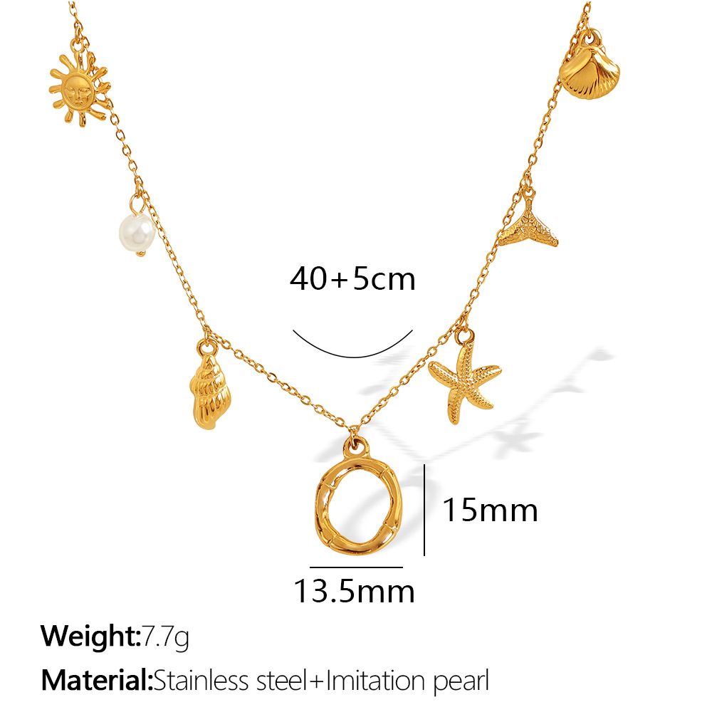 Gold color / 1 Piece Chic Series Vacation Letter O Stainless Steel 18K Gold Color Plated Women's Pendant Necklaces Picture15