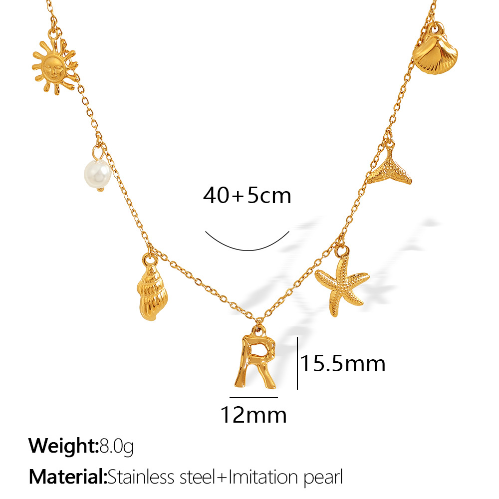 Gold color / 1 Piece Chic Series Vacation Letter R Stainless Steel 18K Gold Color Plated Women's Pendant Necklaces Picture18