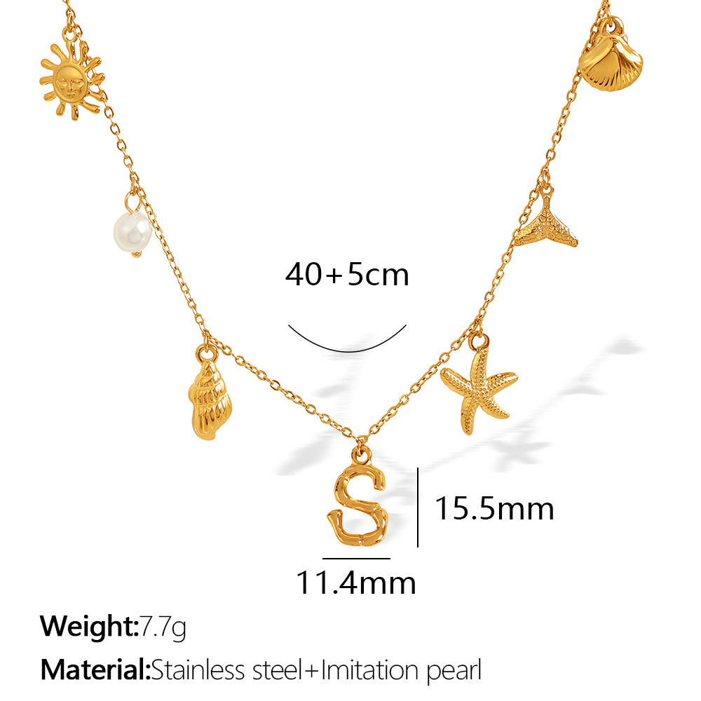 Gold color / 1 Piece Chic Series Vacation Letter S Stainless Steel 18K Gold Color Plated Women's Pendant Necklaces Picture19