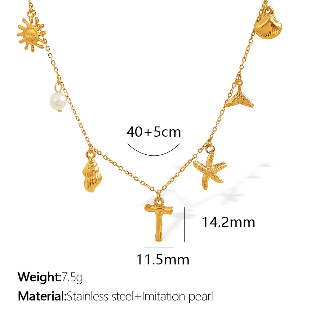 Gold color / 1 Piece Chic Series Vacation Letter T Stainless Steel 18K Gold Color Plated Women's Pendant Necklaces Picture20