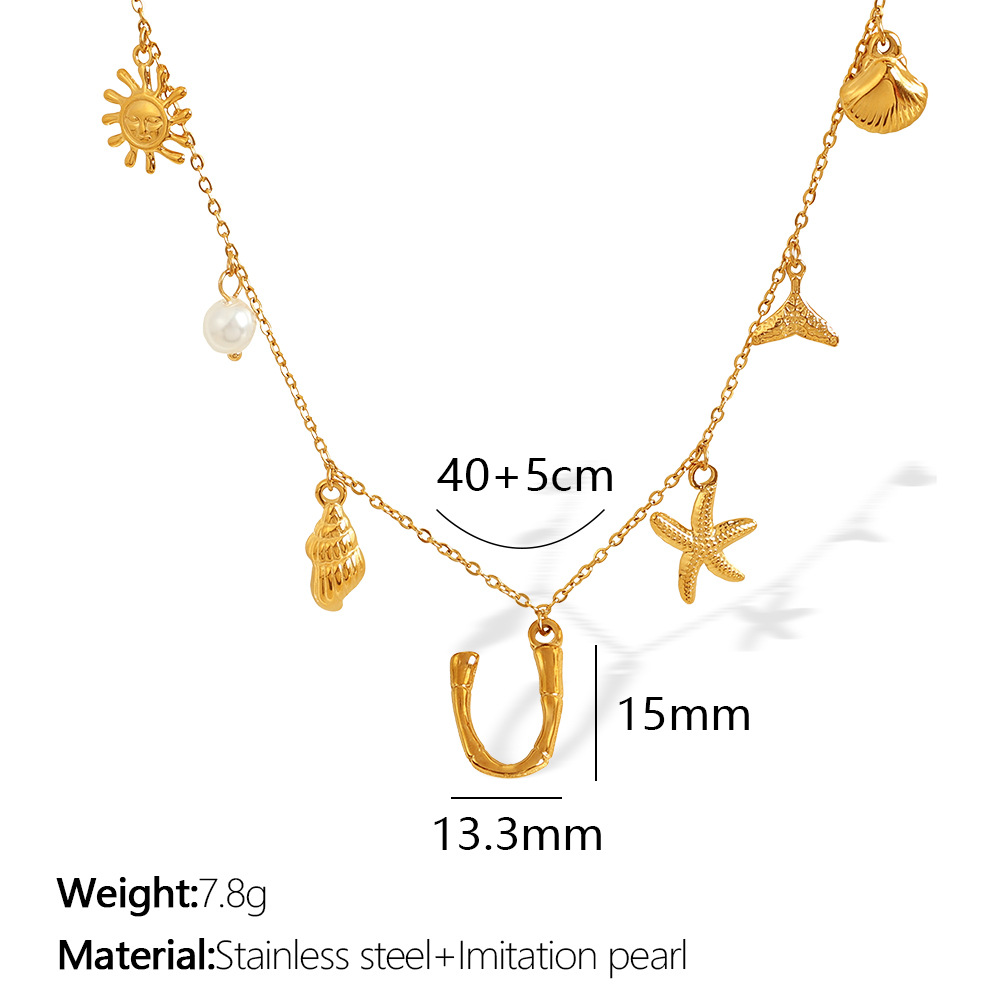 Gold color / 1 Piece Chic Series Vacation Letter U Stainless Steel 18K Gold Color Plated Women's Pendant Necklaces Picture21