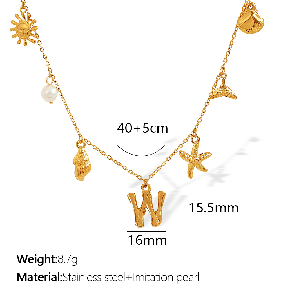 Gold color / 1 Piece Chic Series Vacation Letter W Stainless Steel 18K Gold Color Plated Women's Pendant Necklaces Picture23