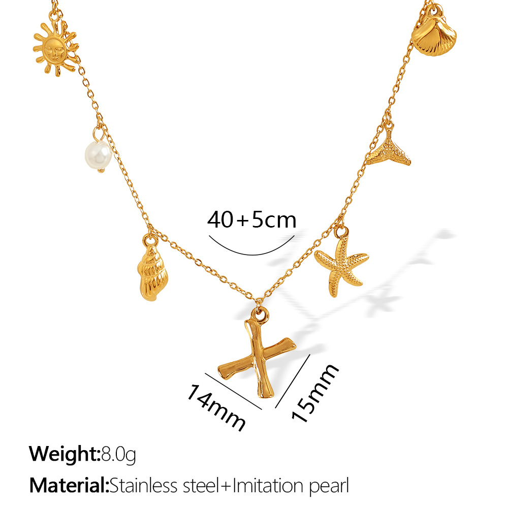 Gold color / 1 Piece Chic Series Vacation Letter X Stainless Steel 18K Gold Color Plated Women's Pendant Necklaces Picture24