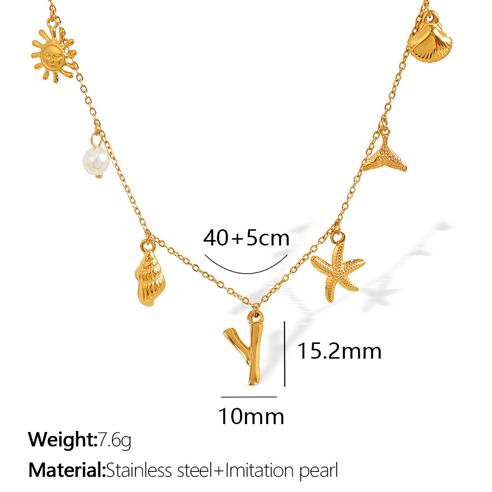 Gold color / 1 Piece Chic Series Vacation Letter Y Stainless Steel 18K Gold Color Plated Women's Pendant Necklaces Picture25