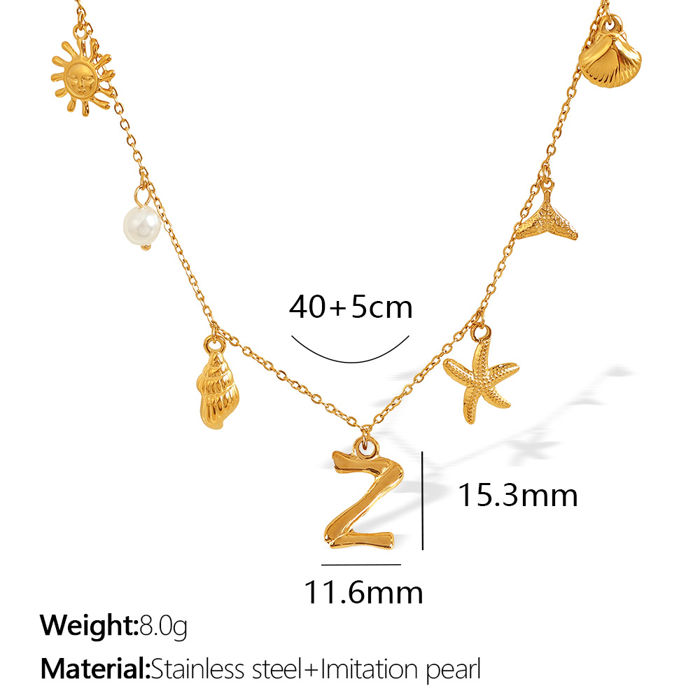 Gold color / 1 Piece Chic Series Vacation Letter Z Stainless Steel 18K Gold Color Plated Women's Pendant Necklaces Picture26