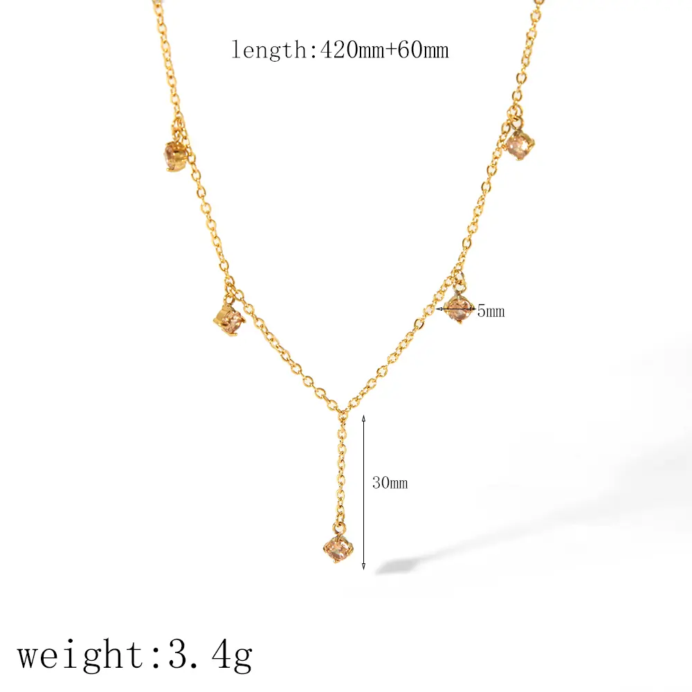 1 Piece Simple Series Daily Geometric Stainless Steel  Gold Color Zircon Women's Chain necklaces h5 