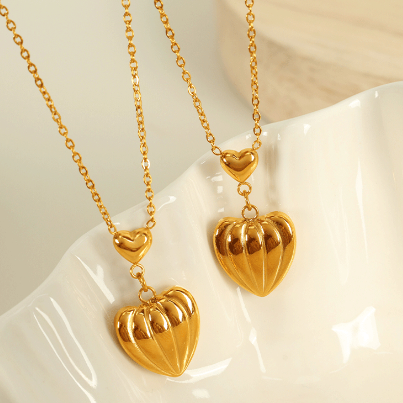 1 Piece Simple Series Chic Heart Stainless Steel  Gold Color Women's Pendant Necklaces h5 