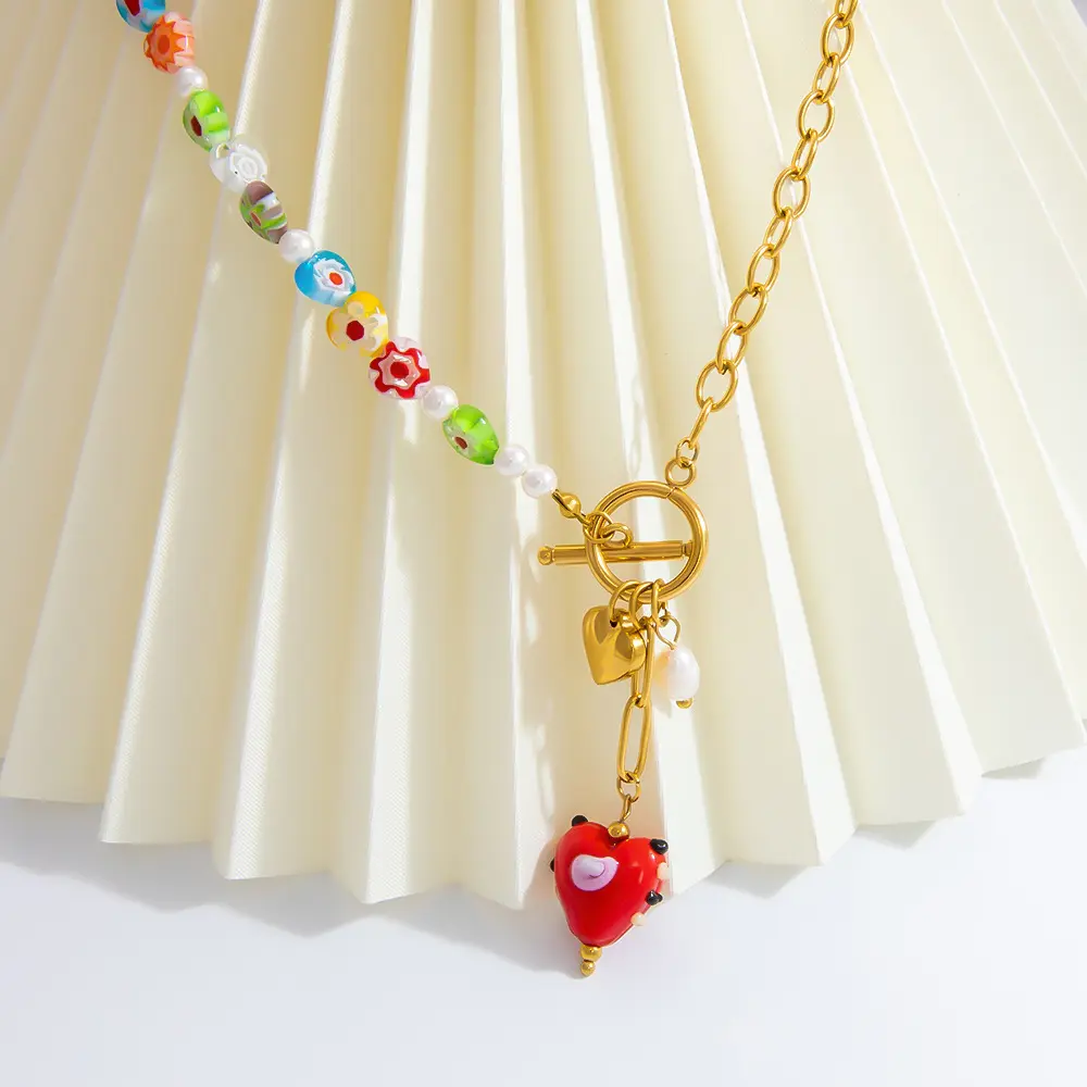 1 Piece Classic Series Retro Heart Stainless Steel Gold Color Plated Glass Women's Pendant Necklaces 2