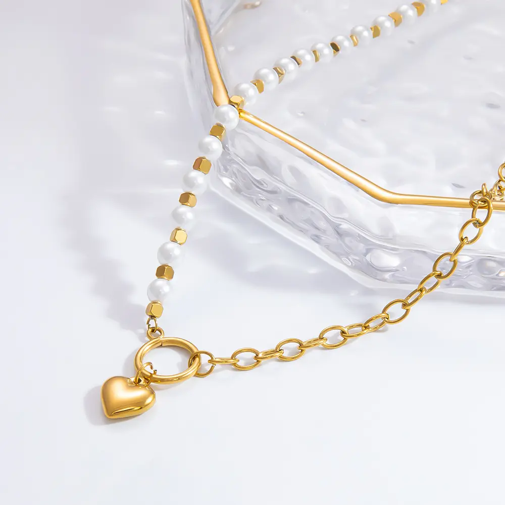 1 Piece Luxurious Series Elegant Heart Stainless Steel Gold Color Artificial Pearl Women's Pendant Necklaces h5 