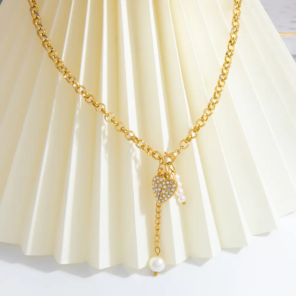 1 Piece Luxurious Series Elegant Heart Stainless Steel Gold Color Artificial Pearl Women's Pendant Necklaces h5 