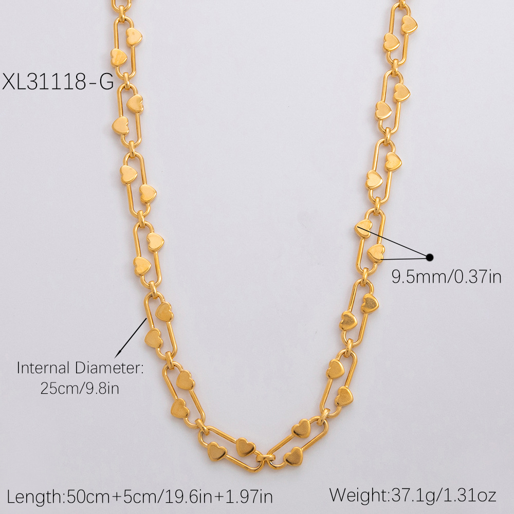 1 Piece Simple Series Daily Heart Stainless Steel  Gold Color Unisex Chain Necklaces 2