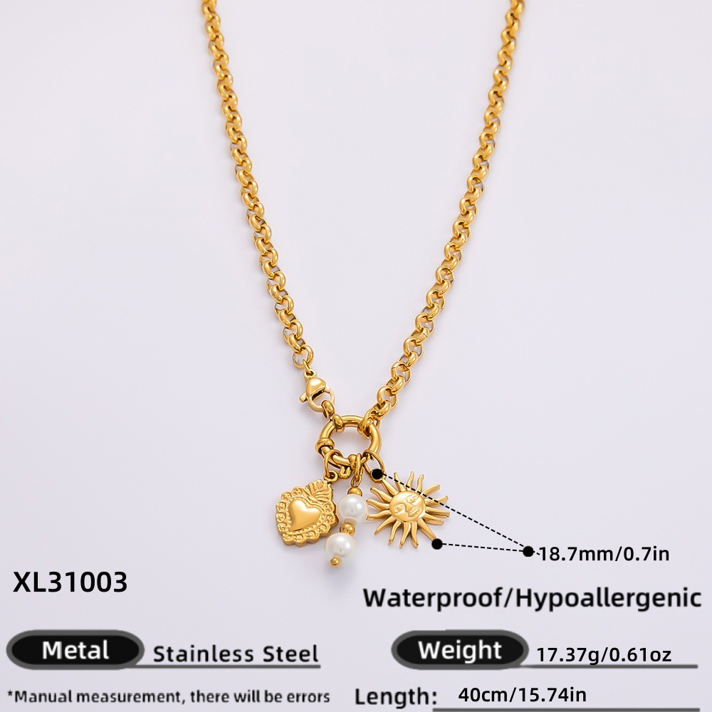 1 Piece Classic Series Simple Heart Stainless Steel  Gold Color Artificial Pearl Women's Pendant Necklaces h5 