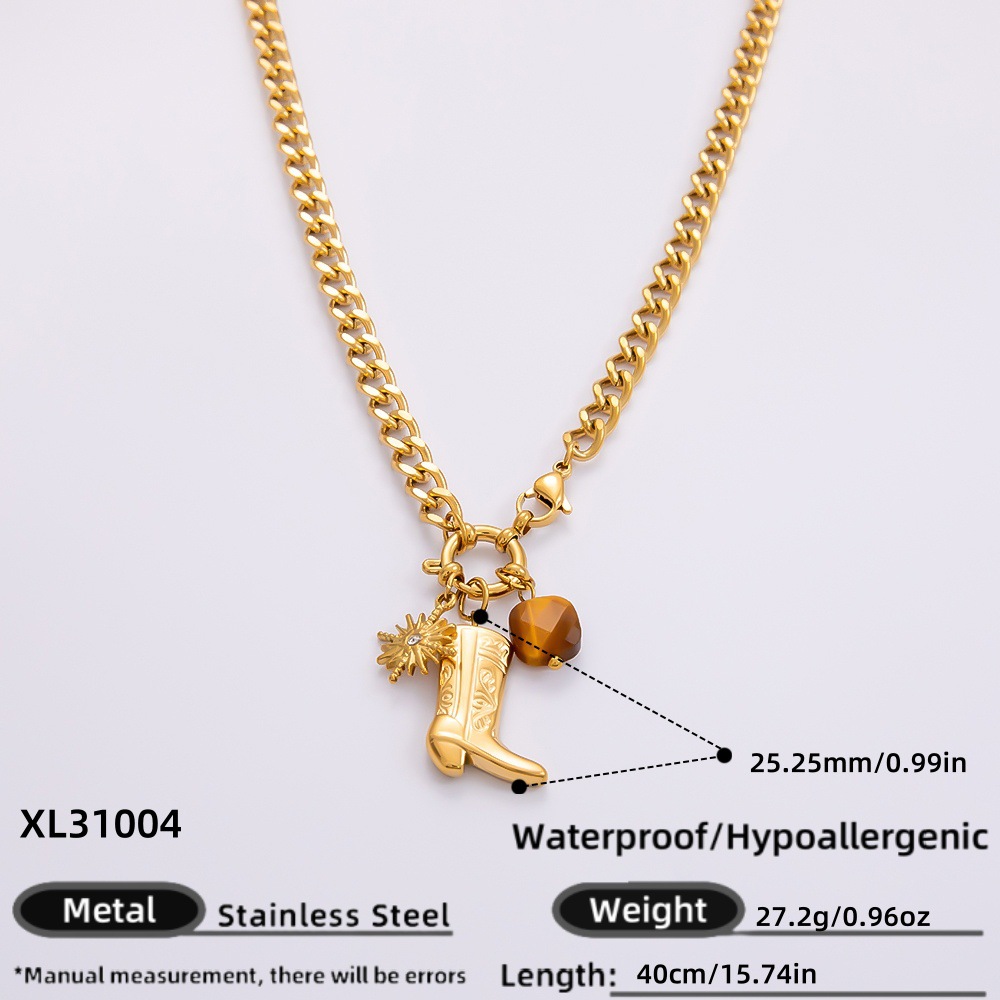 1 Piece Classic Series Simple Boots Stainless Steel  Gold Color Glass Women's Pendant Necklaces h5 