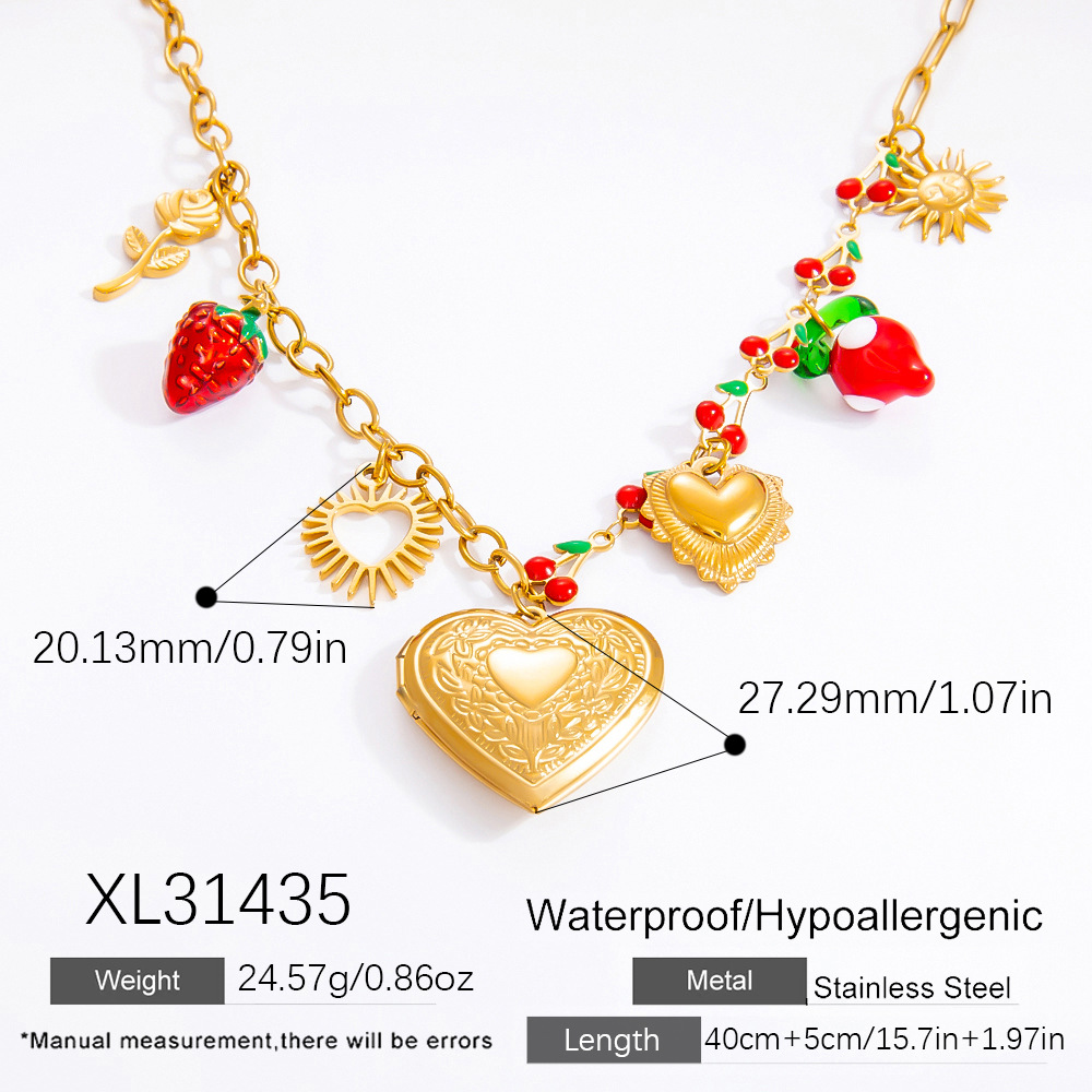 1 Piece Romantic Series Natural Heart Stainless Steel  Gold Color Glass Women's Pendant Necklaces h5 