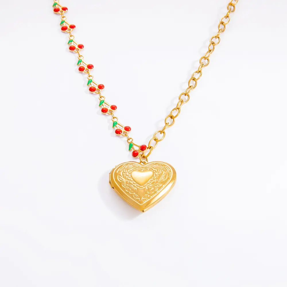 1 Piece Romantic Series Sweet Heart Stainless Steel  Gold Color Women's Pendant Necklaces h5 