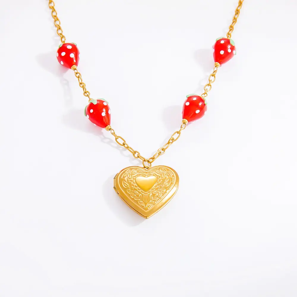 1 Piece Romantic Series Sweet Heart Stainless Steel  Gold Color Glass Women's Pendant Necklaces h5 