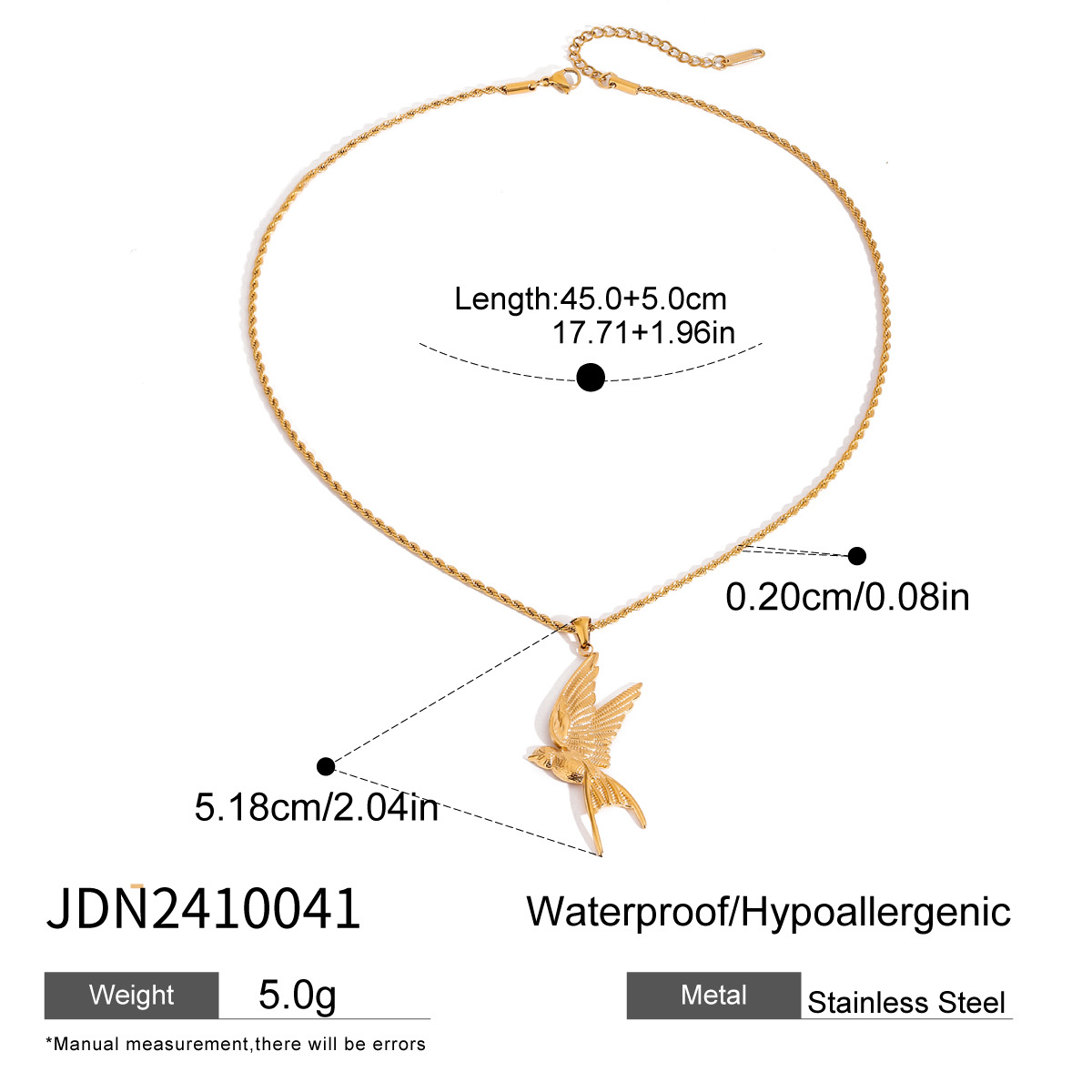 1 Piece Classic Series Natural Animal Stainless Steel  Gold Color Women's Pendant Necklaces h5 