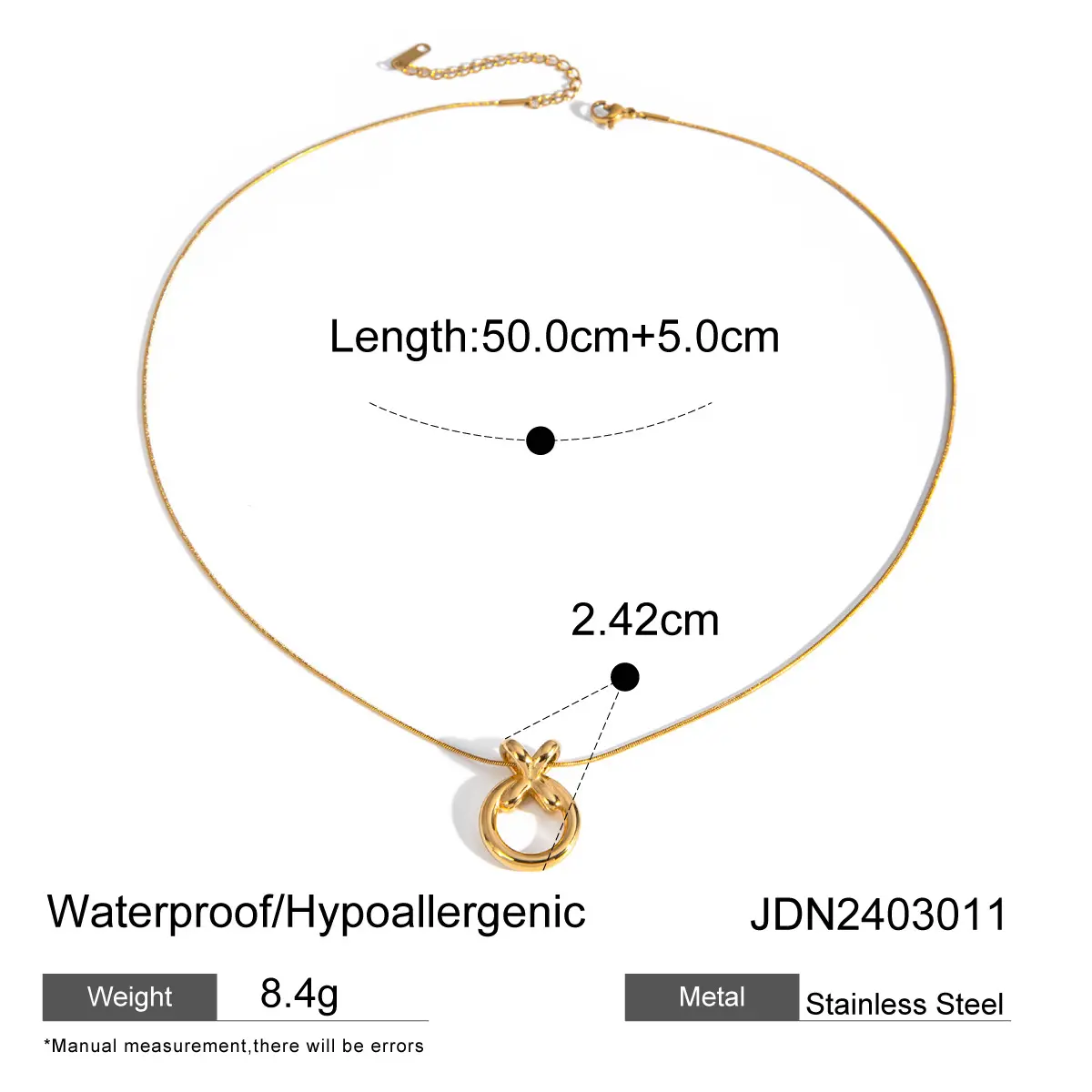 1 Piece Simple Novelty Style XO Hoop Shape Stainless Steel  Gold Color Women's Pendant Necklaces h5 