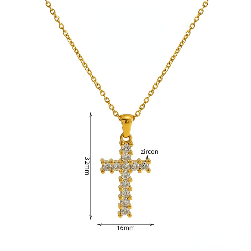 1 Piece Exquisite Series Daily Cross Shape Stainless Steel Gold Color Women's Pendant Necklaces h5 