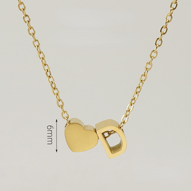 Gold color / 1 Piece Romantic Series Letter D Heart Shape Classic Stainless Steel Gold Color Women's Pendant Necklaces Picture4