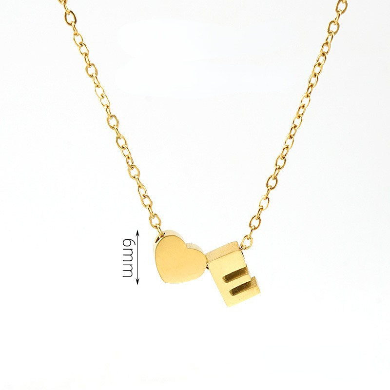 Gold color / 1 Piece Romantic Series Letter E Heart Shape Classic Stainless Steel Gold Color Women's Pendant Necklaces Picture5