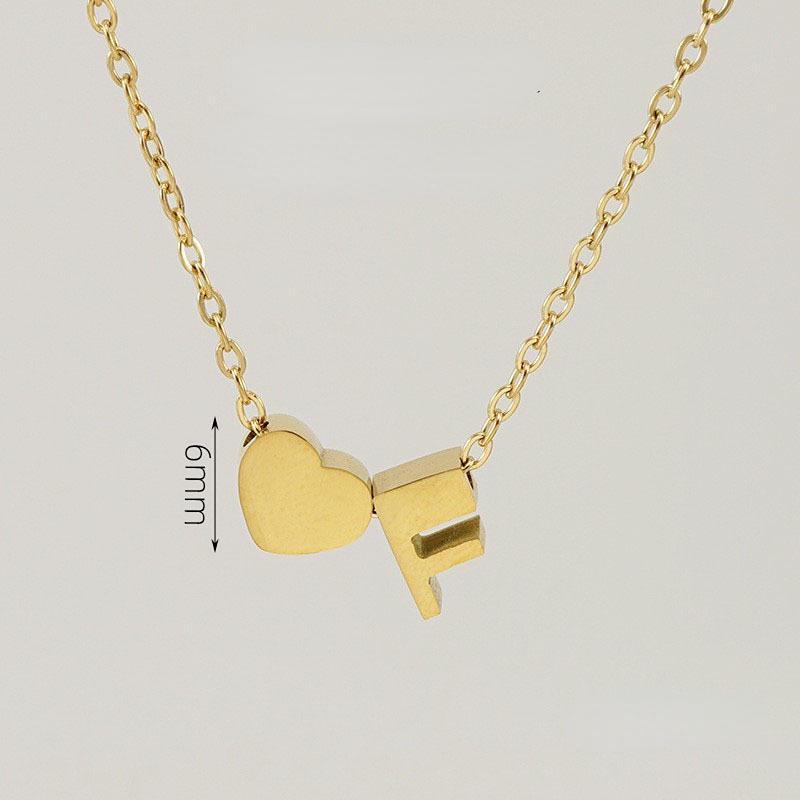 1 pieza de collar con colgante clásico de acero inoxidable en color dorado con forma de corazón y letra F de la serie romántica para mujer h5 