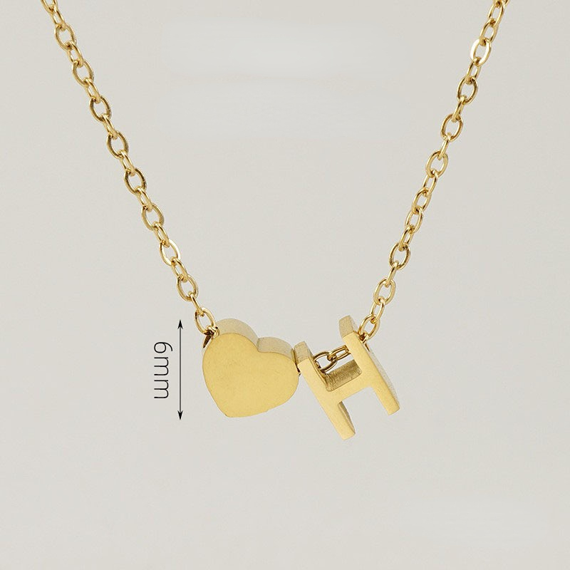 Gold color / 1 Piece Romantic Series Letter H Heart Shape Classic Stainless Steel Gold Color Women's Pendant Necklaces Picture8