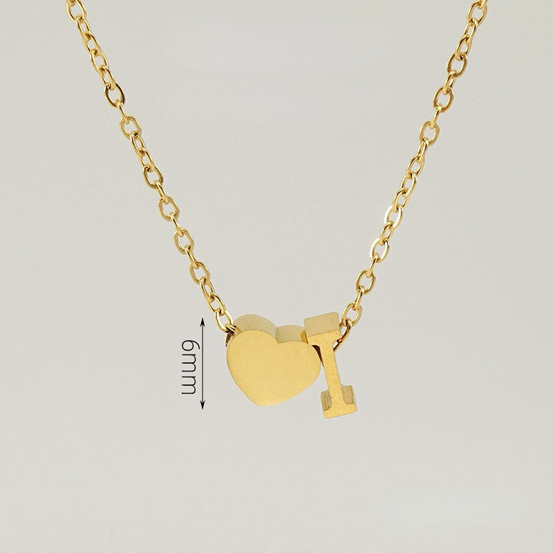 Gold color / 1 Piece Romantic Series Letter I Heart Shape Classic Stainless Steel Gold Color Women's Pendant Necklaces Picture9