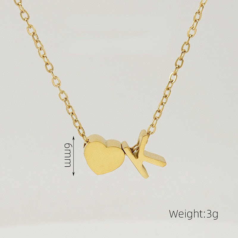 Gold color / 1 Piece Romantic Series Letter K Heart Shape Classic Stainless Steel Gold Color Women's Pendant Necklaces Picture11