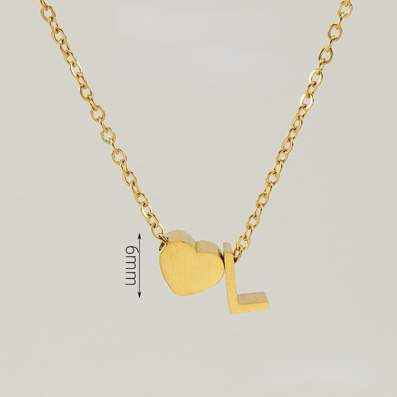 Gold color / 1 Piece Romantic Series Letter L Heart Shape Classic Stainless Steel Gold Color Women's Pendant Necklaces Picture12