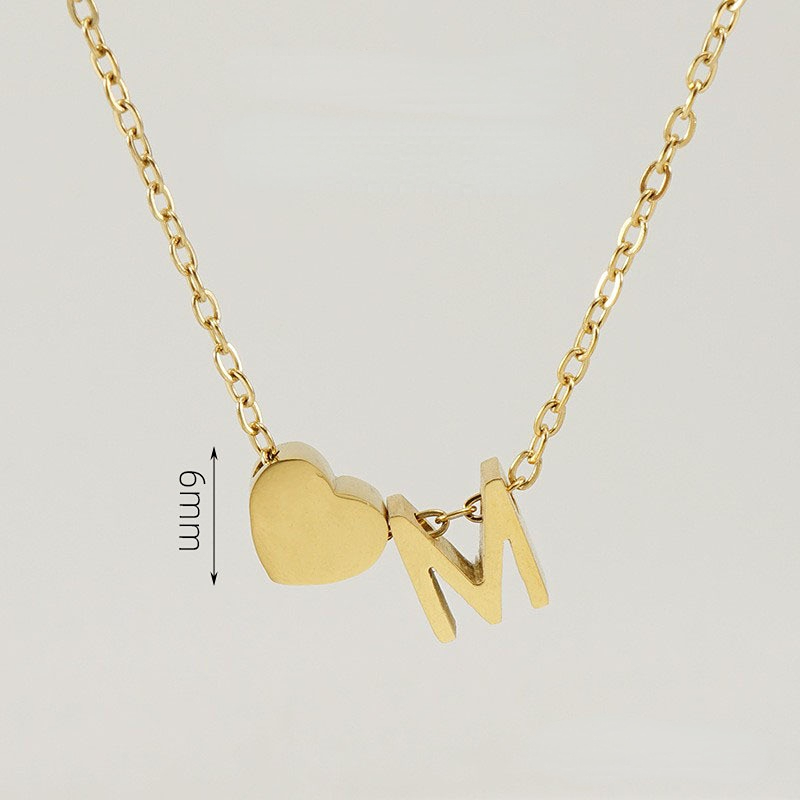 Gold color / 1 Piece Romantic Series Letter M Heart Shape Classic Stainless Steel Gold Color Women's Pendant Necklaces Picture13