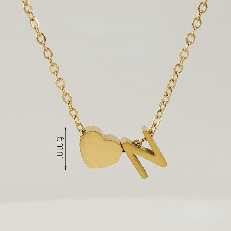 Gold color / 1 Piece Romantic Series Letter N Heart Shape Classic Stainless Steel Gold Color Women's Pendant Necklaces Picture14