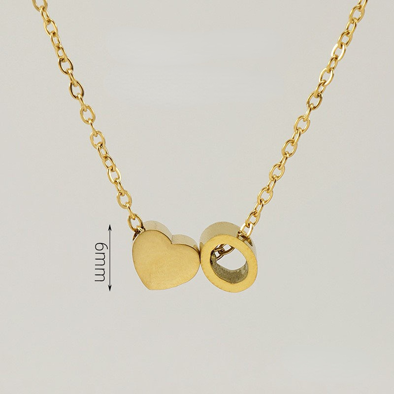 Gold color / 1 Piece Romantic Series Letter O Heart Shape Classic Stainless Steel Gold Color Women's Pendant Necklaces Picture15