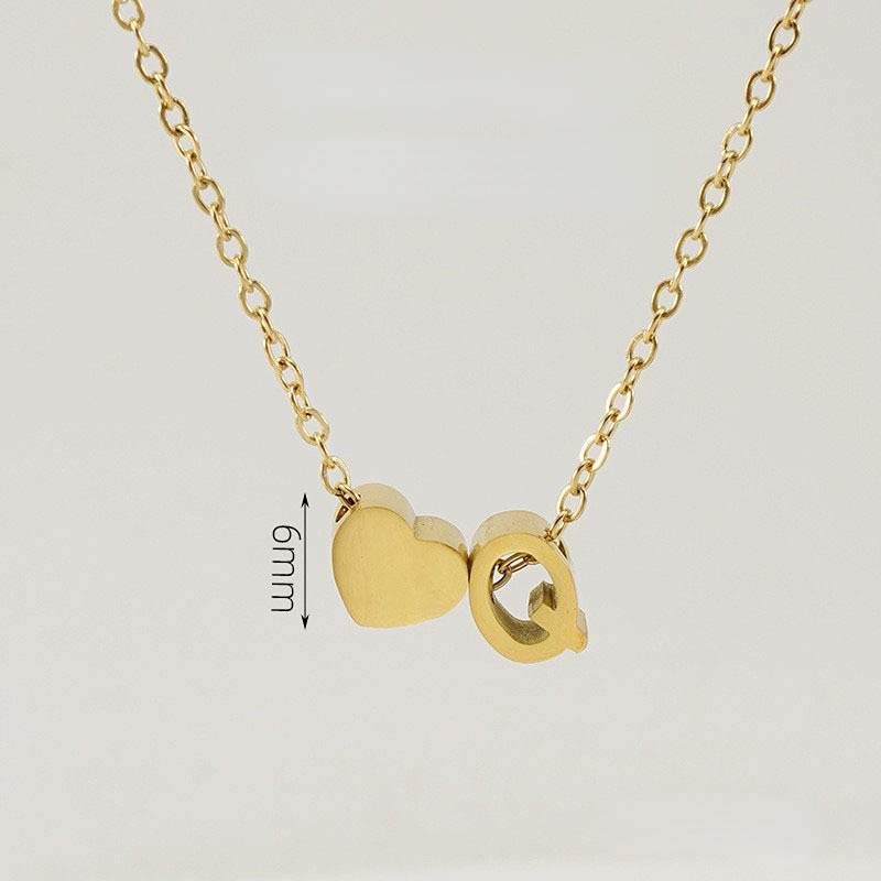 Gold color / 1 Piece Romantic Series Letter Q Heart Shape Classic Stainless Steel Gold Color Women's Pendant Necklaces Picture17