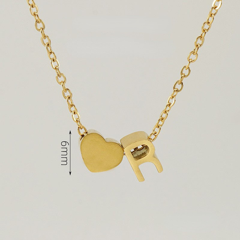 Gold color / 1 Piece Romantic Series Letter R Heart Shape Classic Stainless Steel Gold Color Women's Pendant Necklaces Picture18