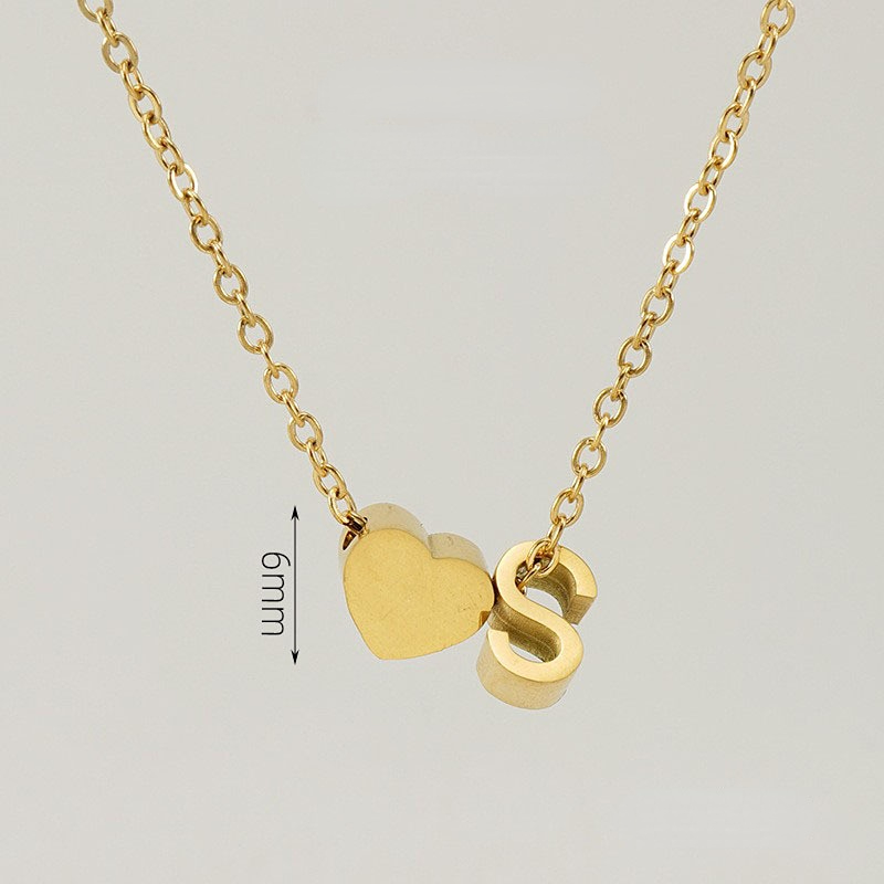 Gold color / 1 Piece Romantic Series Letter S Heart Shape Classic Stainless Steel Gold Color Women's Pendant Necklaces Picture19