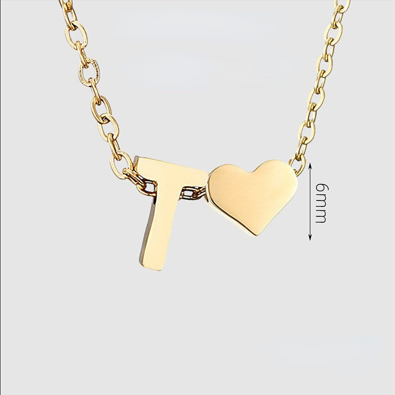 Gold color / 1 Piece Romantic Series Letter T Heart Shape Classic Stainless Steel Gold Color Women's Pendant Necklaces Picture20