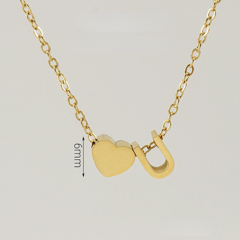 Gold color / 1 Piece Romantic Series Letter U Heart Shape Classic Stainless Steel Gold Color Women's Pendant Necklaces Picture21