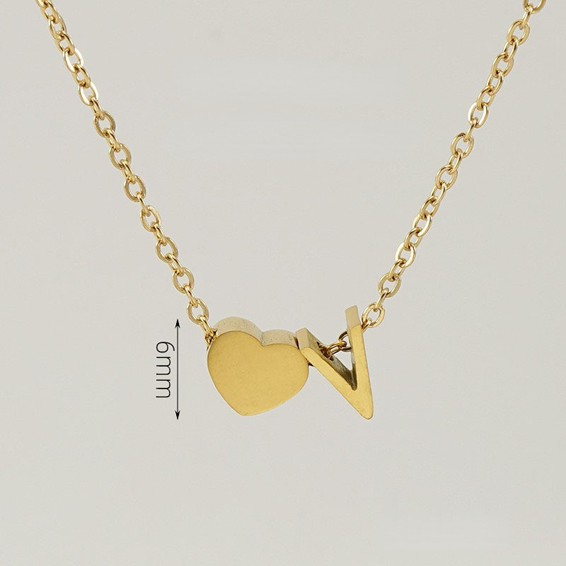 Gold color / 1 Piece Romantic Series Letter V Heart Shape Classic Stainless Steel Gold Color Women's Pendant Necklaces Picture22