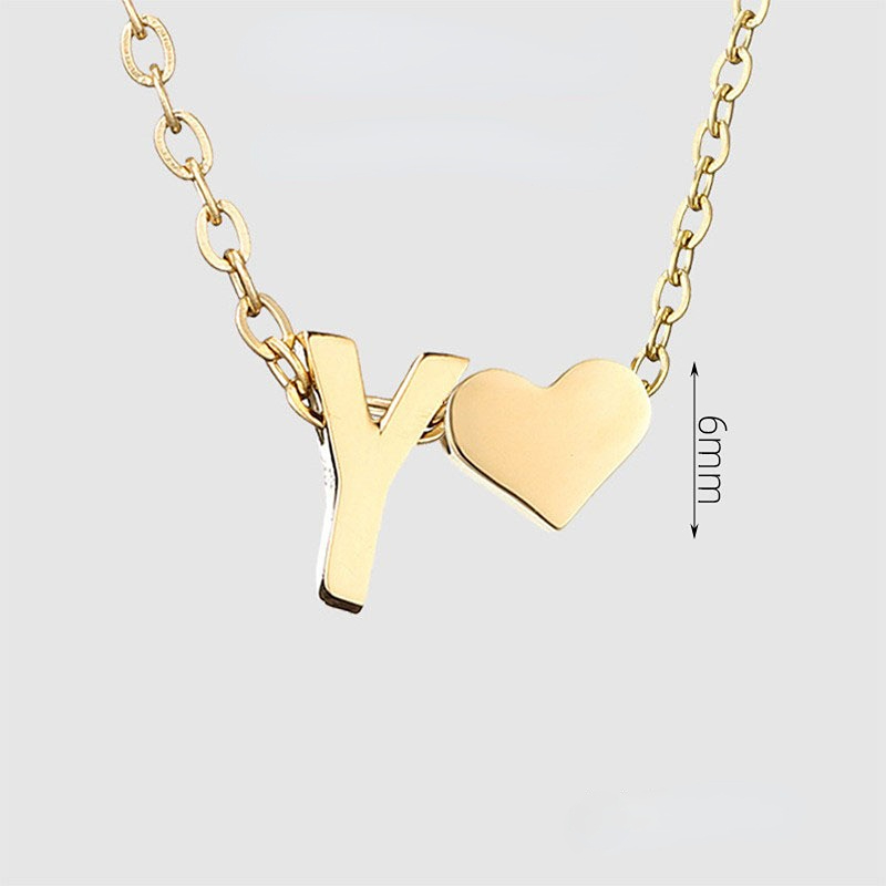 Gold color / 1 Piece Romantic Series Letter Y Heart Shape Classic Stainless Steel Gold Color Women's Pendant Necklaces Picture25